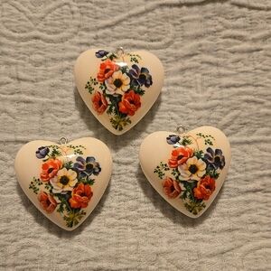 Vintage Set of 3 Heart Pendants with Floral Design